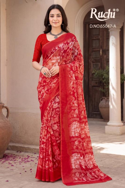 Ruchi saffron chiffon 276 embroidery saree wholesale